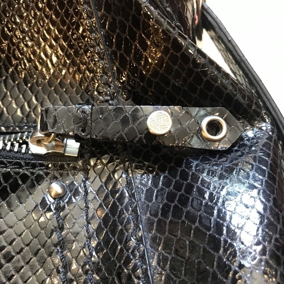 Cole Haan Black Embossed Snakeskin Shoulder Bag - Picture 8 of 16